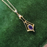 10k gold Deco amethyst & seed pearl necklace pendant lavaliere