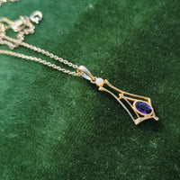 10k gold Deco amethyst & seed pearl necklace pendant lavaliere