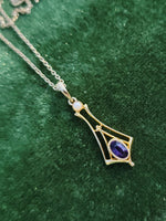 10k gold Deco amethyst & seed pearl necklace pendant lavaliere