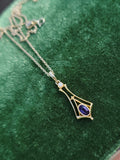 10k gold Deco amethyst & seed pearl necklace pendant lavaliere