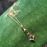 10k gold Deco amethyst & seed pearl necklace pendant lavaliere