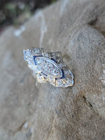 Platinum Diamond & Sapphire estate Art Deco c.1920's filigree glove shield Ring