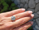 14k white gold oval aquamarine & diamond estate ring