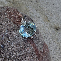 14k white gold oval aquamarine & diamond estate ring