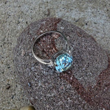 14k white gold oval aquamarine & diamond estate ring