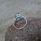 14k white gold oval aquamarine & diamond estate ring