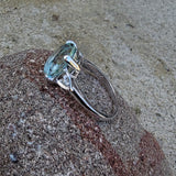 14k white gold oval aquamarine & diamond estate ring