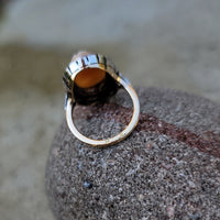 18k yellow gold - silver top antique carved shell cameo & rose cut diamond estate ring