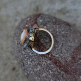 18k yellow gold - silver top antique carved shell cameo & rose cut diamond estate ring