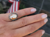 18k yellow gold - silver top antique carved shell cameo & rose cut diamond estate ring