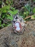 10k gold Victorian carved shell cameo & enamel estate ring