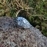 14k white gold c.20's Deco  hexagon diamond filigree ring