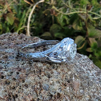 14k white gold c.20's Deco  hexagon diamond filigree ring