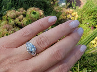 14k white gold c.20's Deco  hexagon diamond filigree ring