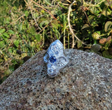 18k white gold Diamond & Sapphire estate Art Deco filigree glove shield Ring