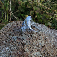 18k white gold Diamond & Sapphire estate Art Deco filigree glove shield Ring