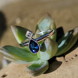 Platinum pear blue sapphire & diamond ring