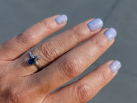 Platinum pear blue sapphire & diamond ring