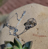 Platinum & 14k  Deco c.1920's filigree diamond & pearl pendant necklace