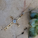 14k gold two tone engraved diamond CROSS pendant necklace