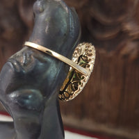 platinum top & 14k gold two tone green tourmaline & diamond estate antique halo ring