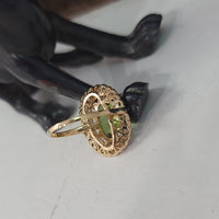 platinum top & 14k gold two tone green tourmaline & diamond estate antique halo ring