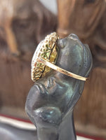 platinum top & 14k gold two tone green tourmaline & diamond estate antique halo ring