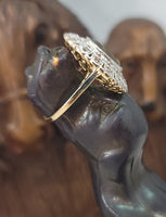 platinum top & 14k gold two tone green tourmaline & diamond estate antique halo ring