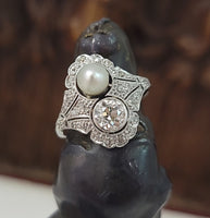 Platinum Diamond & Pearl estate Art Deco c.1920's filigree Ring