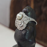 Platinum Diamond & Pearl estate Art Deco c.1920's filigree Ring