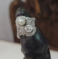 Platinum Diamond & Pearl estate Art Deco c.1920's filigree Ring