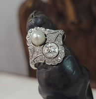 Platinum Diamond & Pearl estate Art Deco c.1920's filigree Ring