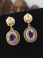 14k gold floral estate Amethyst filigree Earrings