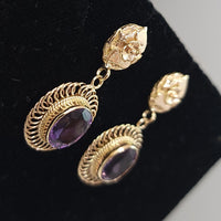 14k gold floral estate Amethyst filigree Earrings