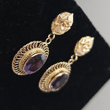 14k gold floral estate Amethyst filigree Earrings