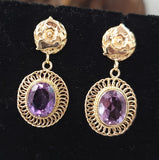 14k gold floral estate Amethyst filigree Earrings