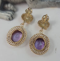 14k gold floral estate Amethyst filigree Earrings
