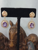14k gold floral estate Amethyst filigree Earrings