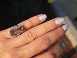 14K white gold c.1920's filigree smokey quartz filigree dragonfly ring