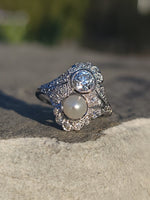 Platinum Diamond & Pearl estate Art Deco c.1920's filigree Ring