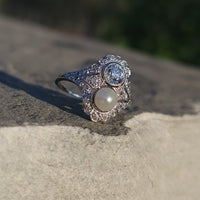 Platinum Diamond & Pearl estate Art Deco c.1920's filigree Ring