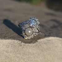 Platinum Diamond & Pearl estate Art Deco c.1920's filigree Ring