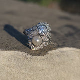 Platinum Diamond & Pearl estate Art Deco c.1920's filigree Ring