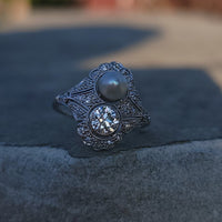 Platinum Diamond & Pearl estate Art Deco c.1920's filigree Ring