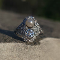 Platinum Diamond & Pearl estate Art Deco c.1920's filigree Ring