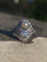 Platinum Diamond & Pearl estate Art Deco c.1920's filigree Ring