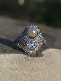 Platinum Diamond & Pearl estate Art Deco c.1920's filigree Ring