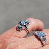 18k white gold diamond & sapphire estate Art Deco c.20-30's filigree glove shield ring