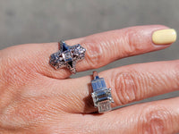 18k white gold diamond & sapphire estate Art Deco c.20-30's filigree glove shield ring