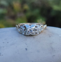 14k gold two tone diamond estate Deco c.1930's ring
